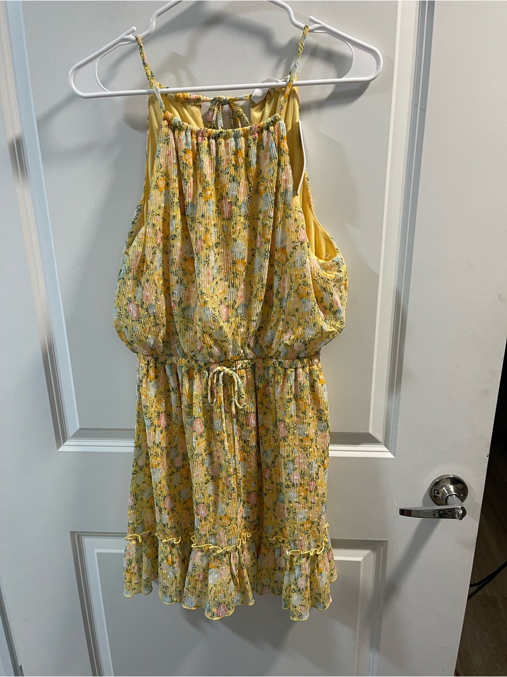 All In Ravor Yellow Floral Smocked Sundress for Women - Lightweight Ruffled Hem